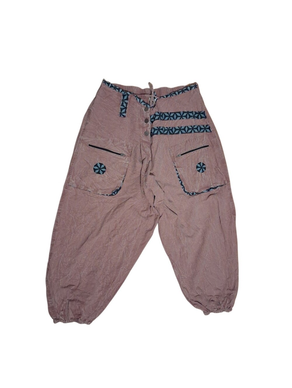 Earthbound Drop Crotch Pants Barrel Harem Patchwork Boho Festival XXL Red Brown